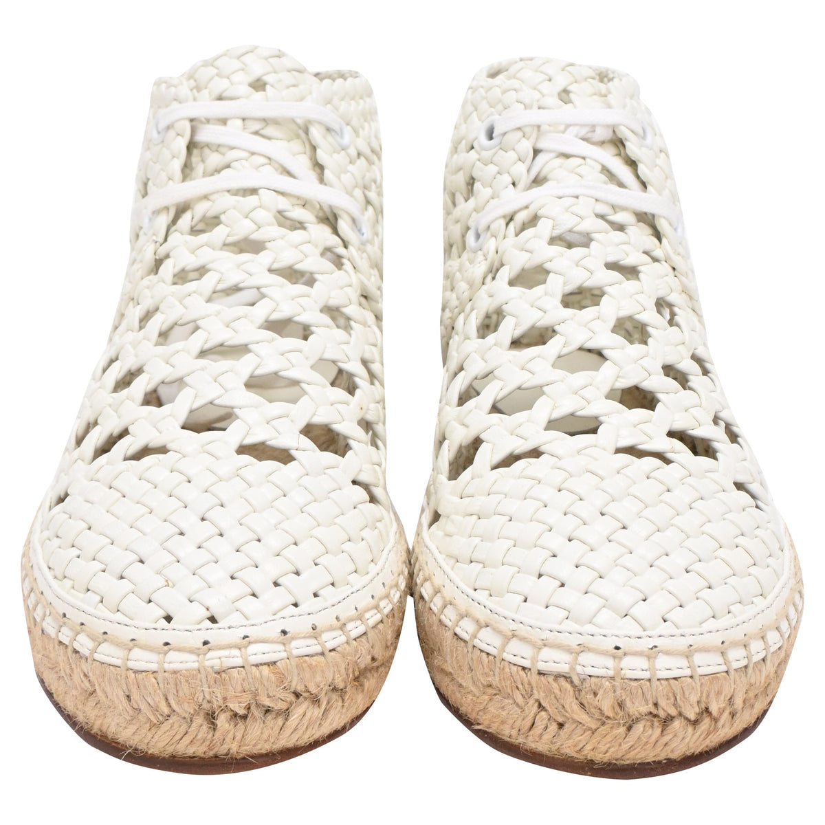 Women's Celine Woven Lace-Up Espadrille Ankle Boots in White Leather