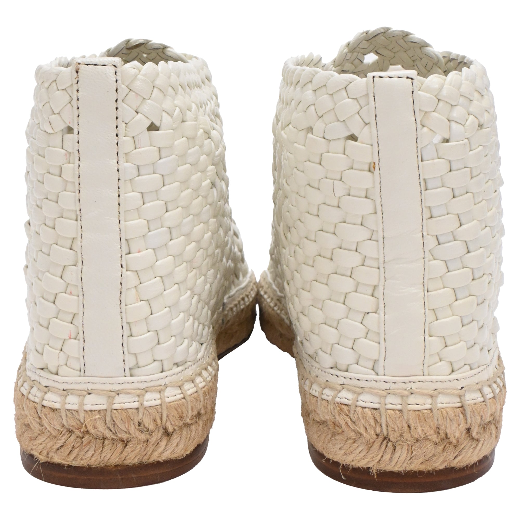 Women's Celine Woven Lace-Up Espadrille Ankle Boots in White Leather