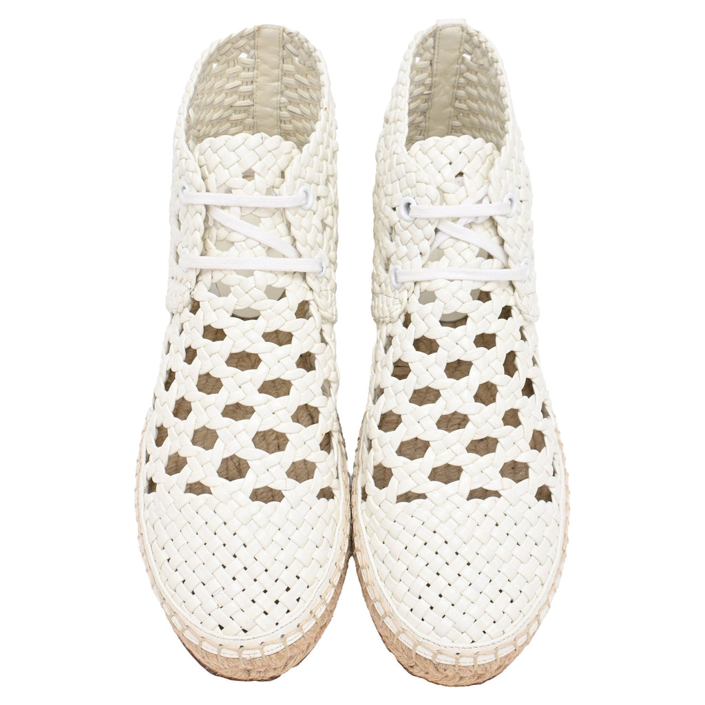 Women's Celine Woven Lace-Up Espadrille Ankle Boots in White Leather