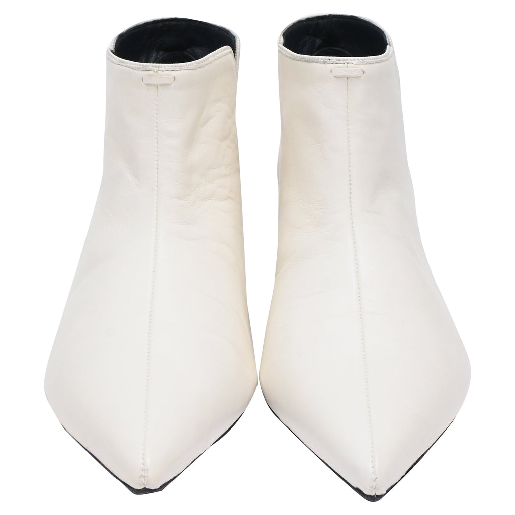 Women's Celine Pointed-Toe Ankle Boots in White Leather