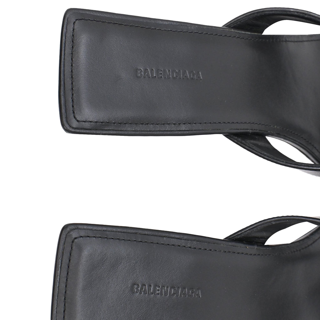 Women's  Balenciaga Square-Toe Kitten-Heel Thong Sandals in Black Leather