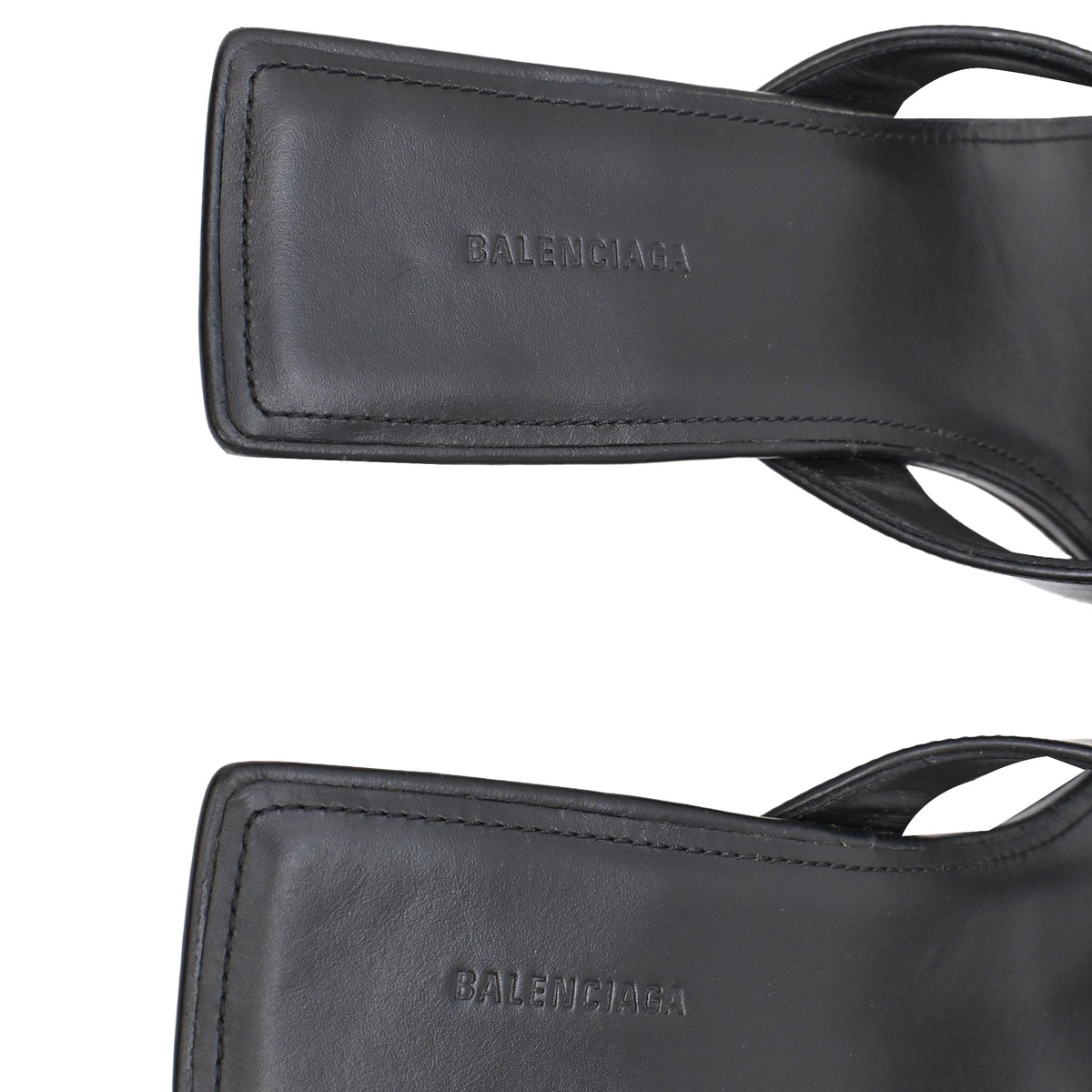 Women's  Balenciaga Square-Toe Kitten-Heel Thong Sandals in Black Leather