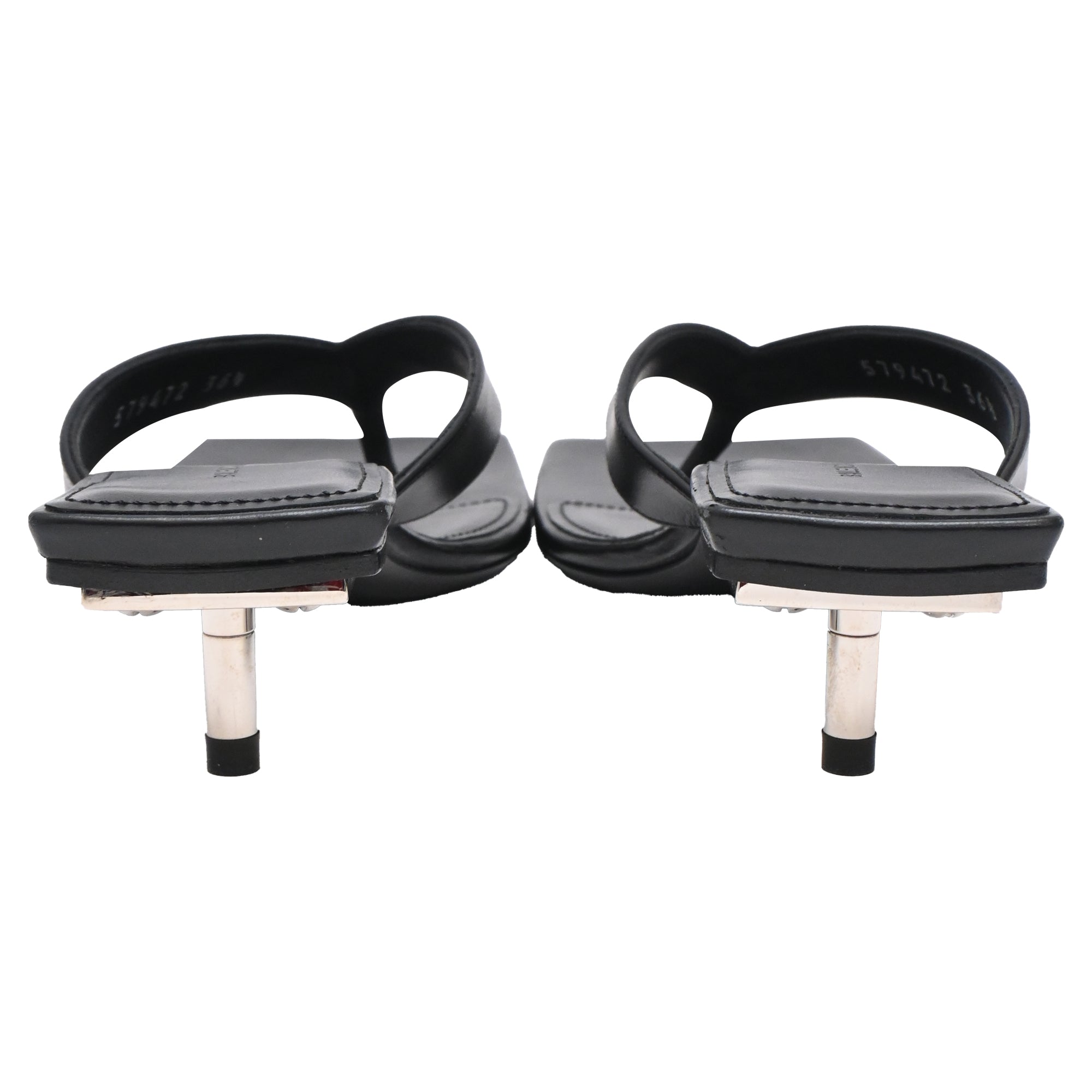 Women's  Balenciaga Square-Toe Kitten-Heel Thong Sandals in Black Leather