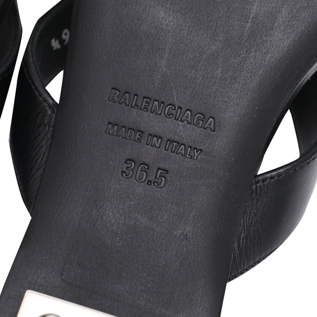Women's  Balenciaga Square-Toe Kitten-Heel Thong Sandals in Black Leather