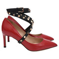 Women's Valentino Garavani Rockstud Ankle Wrap Pumps in Burgundy Leather