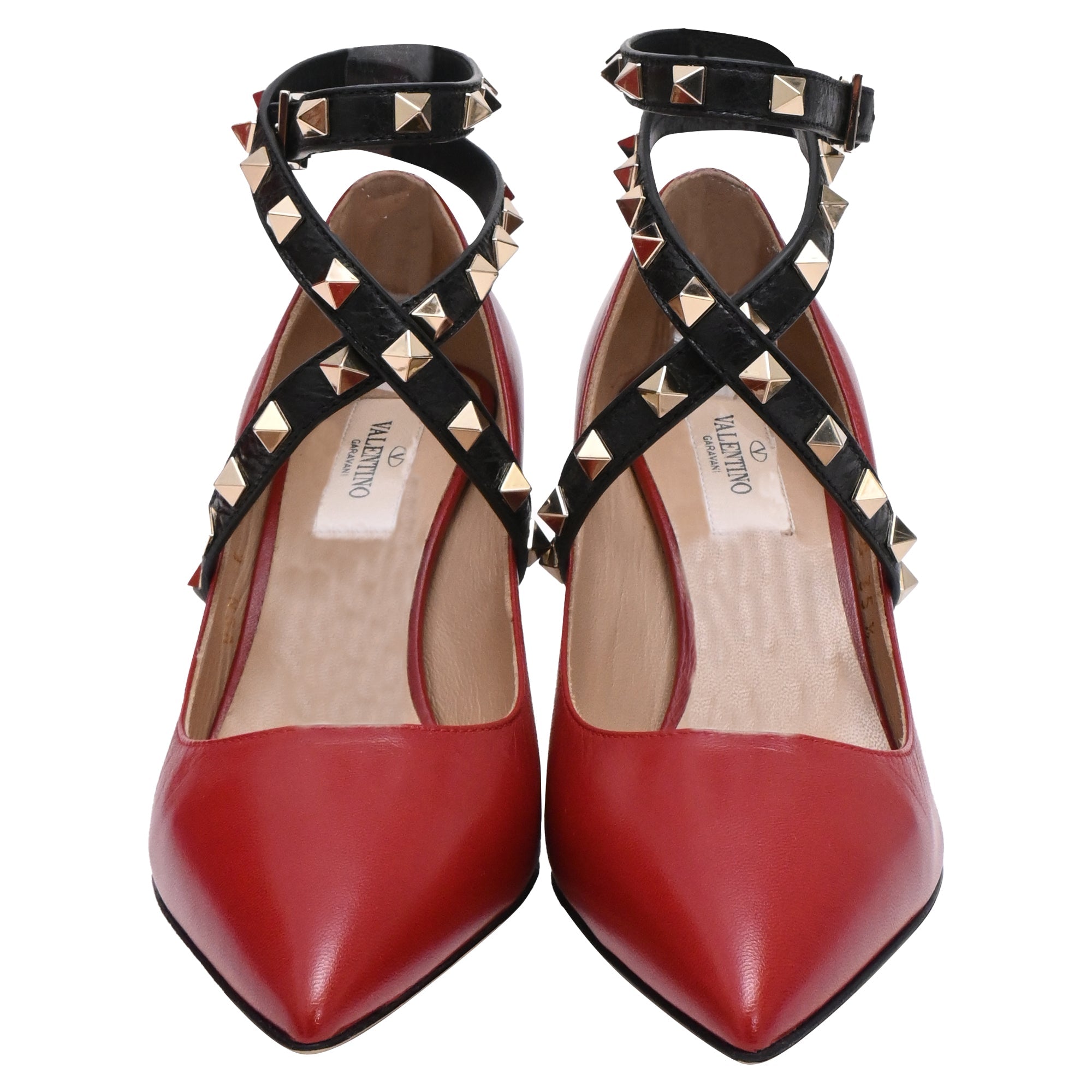 Women's Valentino Garavani Rockstud Ankle Wrap Pumps in Burgundy Leather
