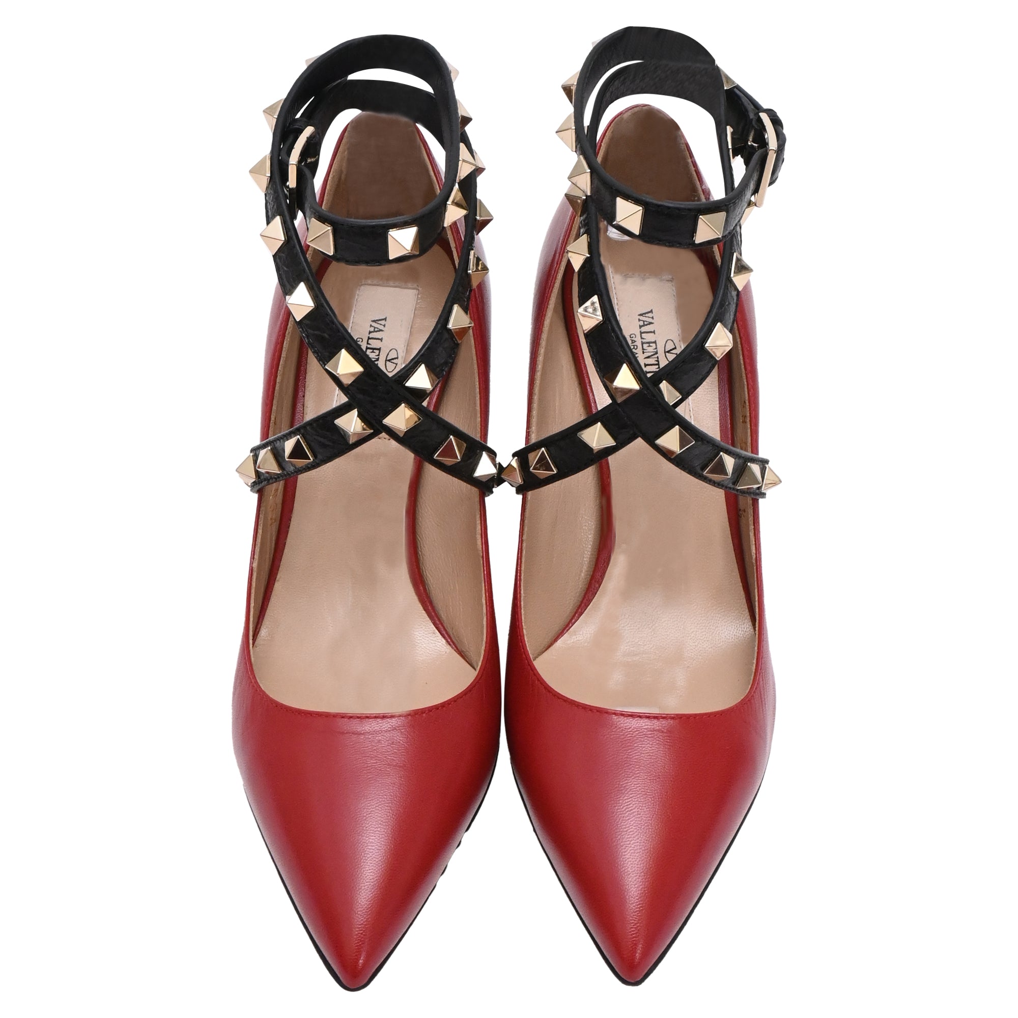 Women's Valentino Garavani Rockstud Ankle Wrap Pumps in Burgundy Leather