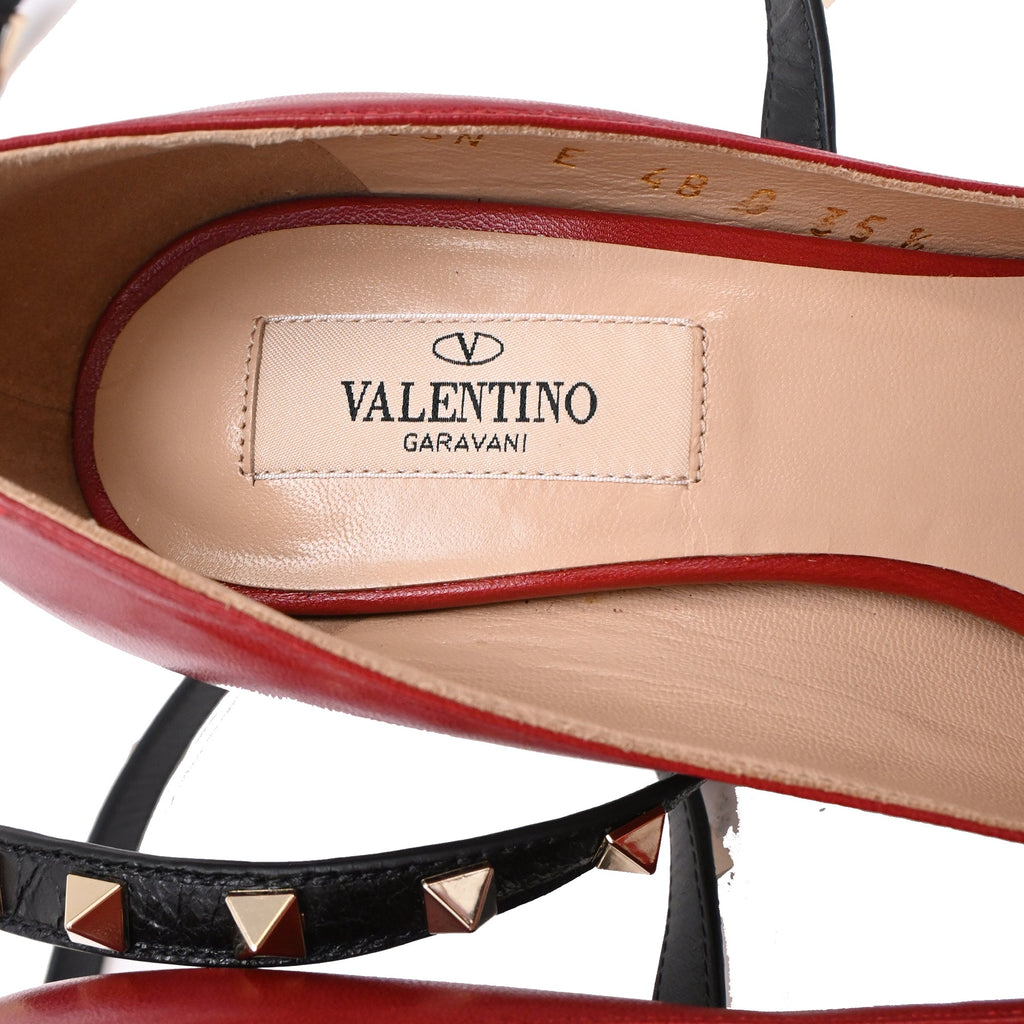 Women's Valentino Garavani Rockstud Ankle Wrap Pumps in Burgundy Leather