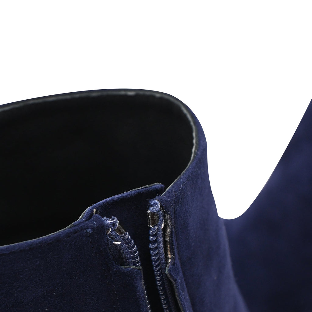 Women's  René Caovilla Embellished High-Heel Ankle Boots in Navy Blue Suede