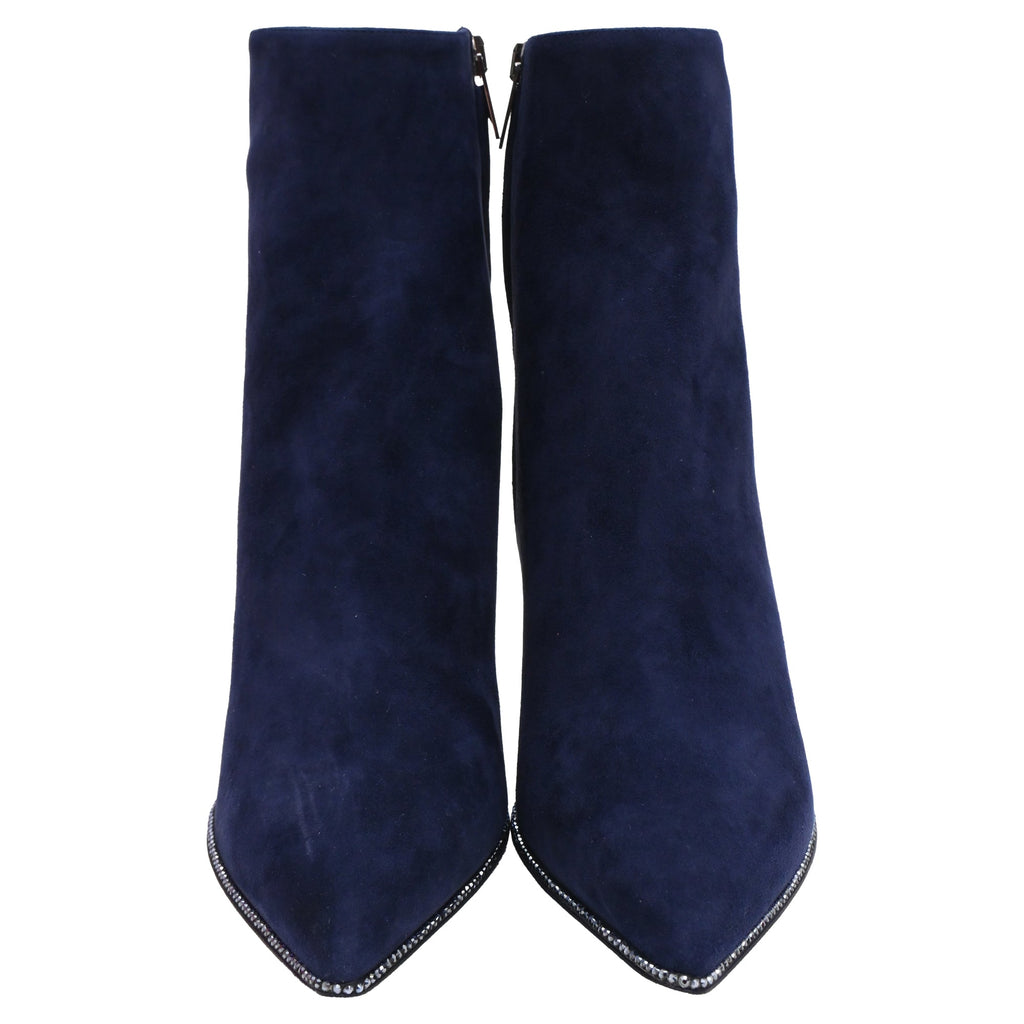 Women's  René Caovilla Embellished High-Heel Ankle Boots in Navy Blue Suede