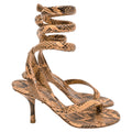 Women's  Bottega Veneta Snakeskin-Effect Wrap Around Sandal Heels in Brown Leather