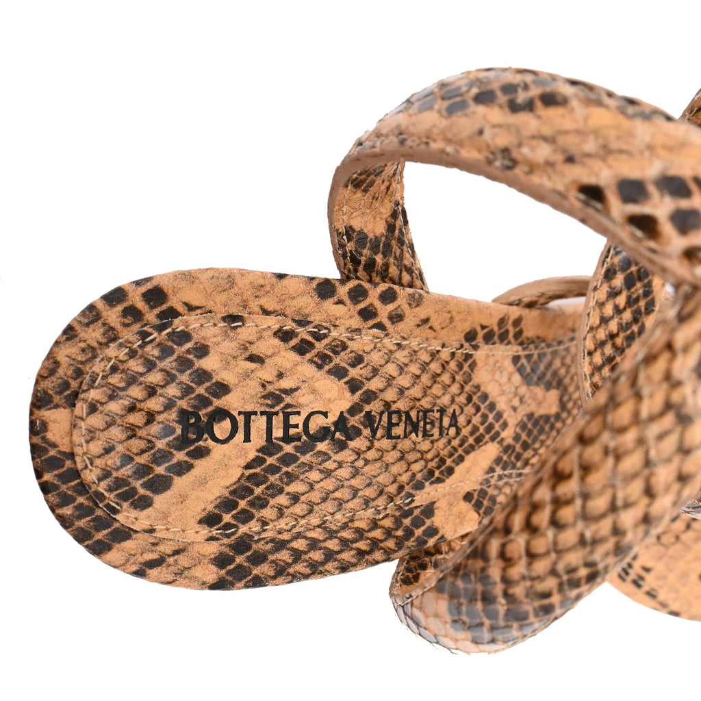 Women's  Bottega Veneta Snakeskin-Effect Wrap Around Sandal Heels in Brown Leather