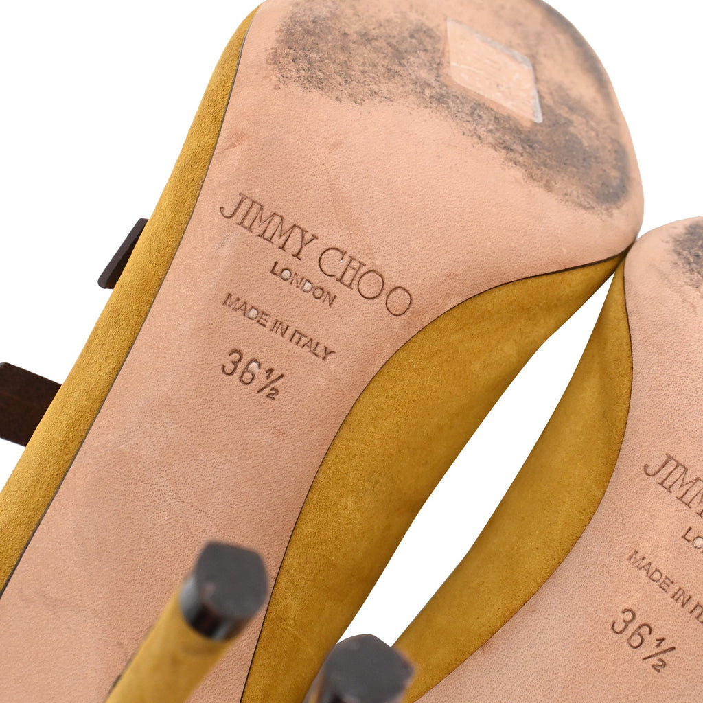 Women's Jimmy Choo Trick 110 Buckled Sandal Heels in Yellow Suede