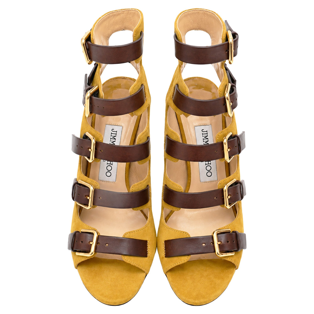 Women's Jimmy Choo Trick 110 Buckled Sandal Heels in Yellow Suede