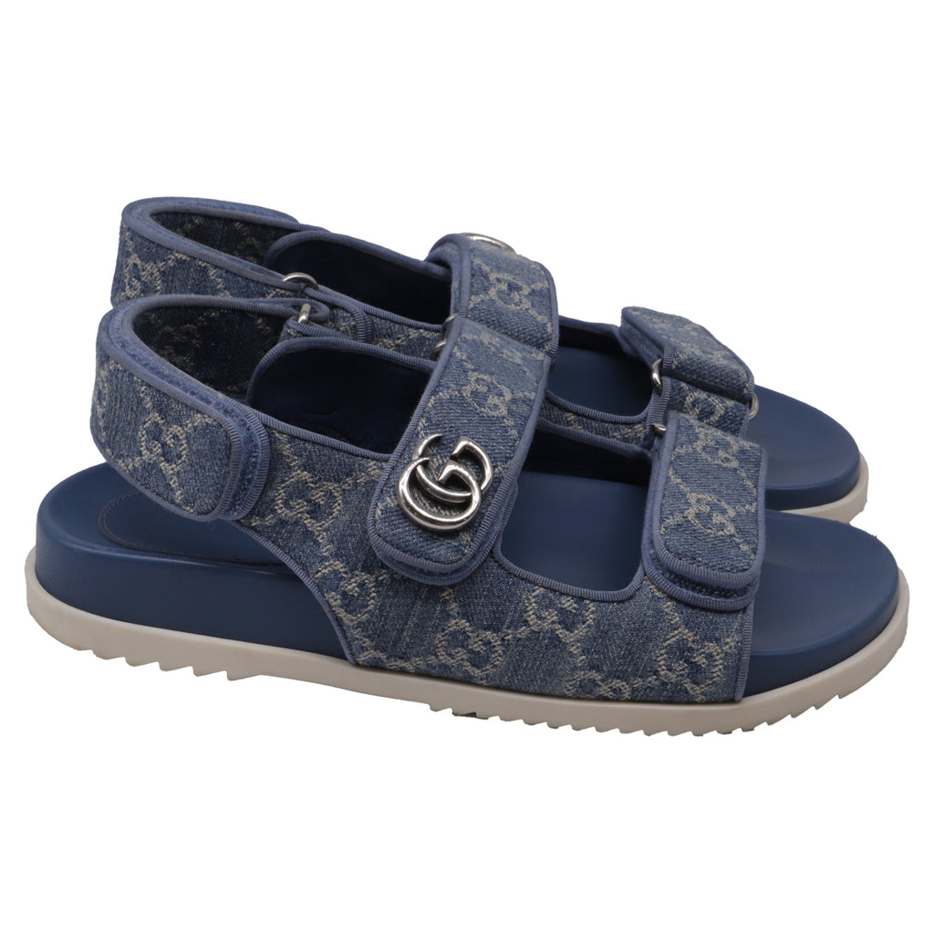Women's Gucci Moritz GG Slingback Denim Sandals in Blue Cotton
