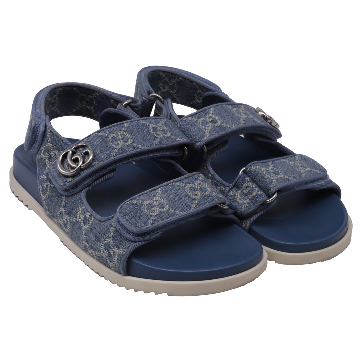 Women's Gucci Moritz GG Slingback Denim Sandals in Blue Cotton