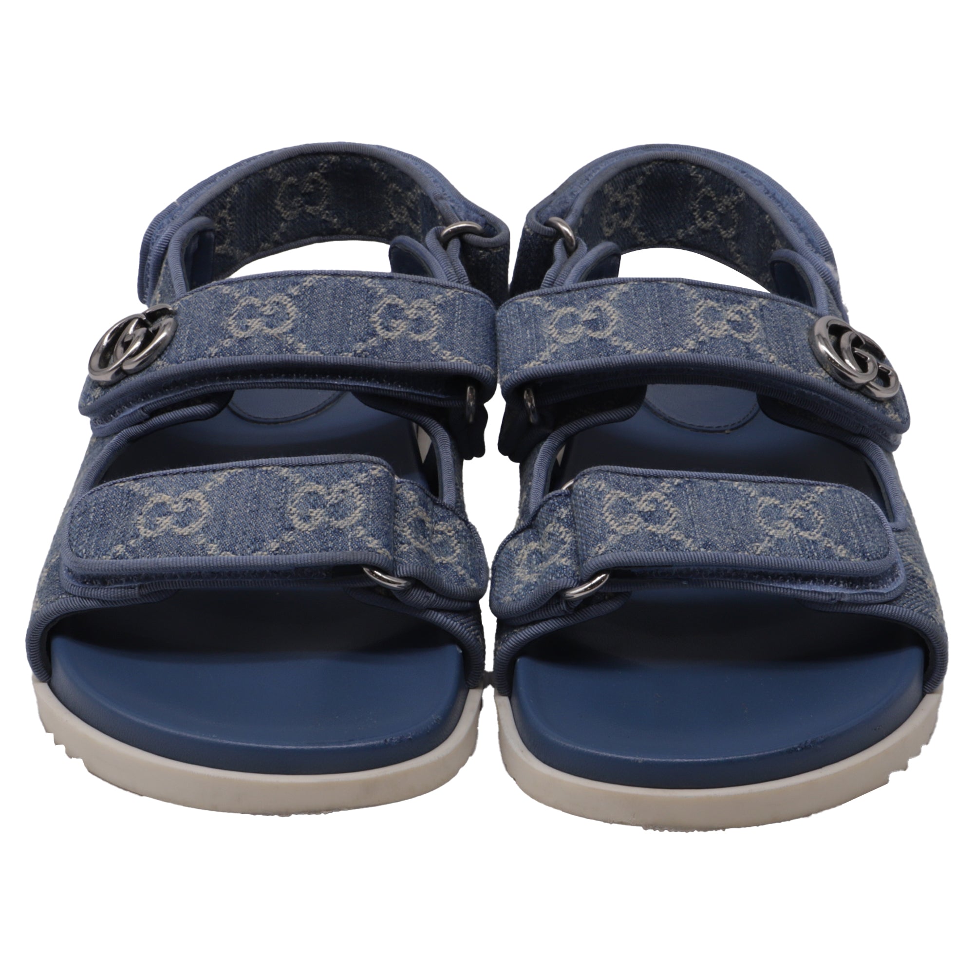 Women's Gucci Moritz GG Slingback Denim Sandals in Blue Cotton