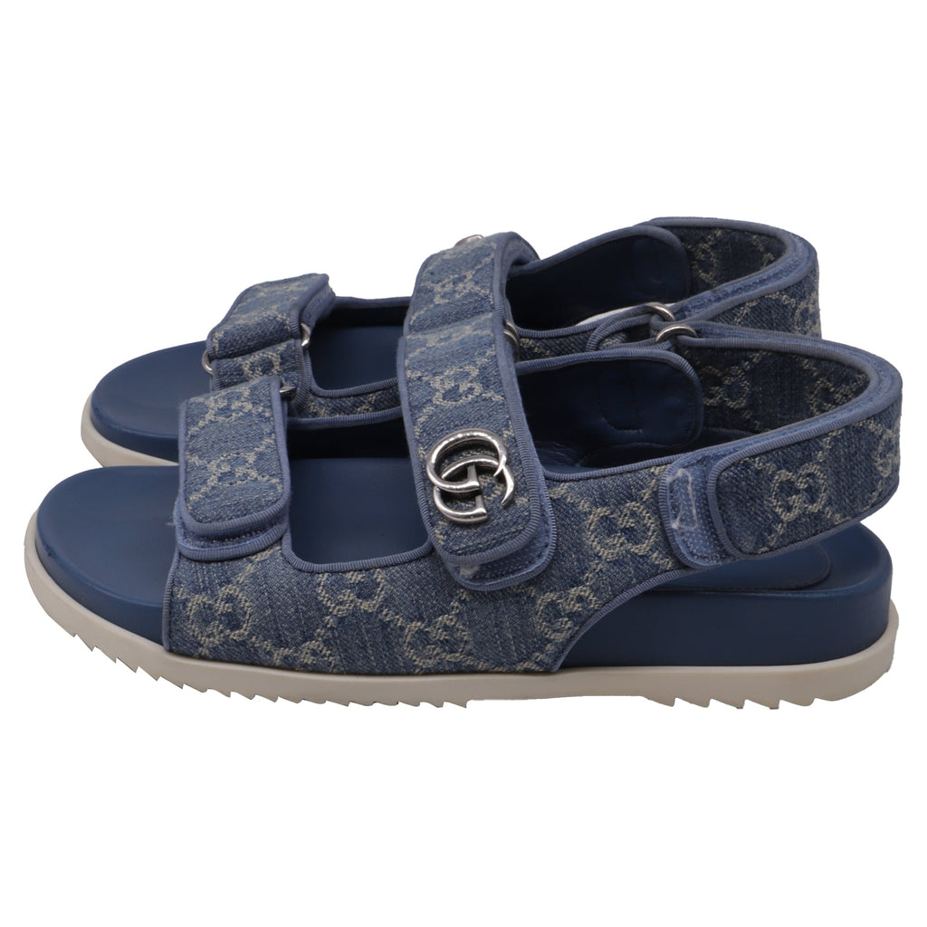 Women's Gucci Moritz GG Slingback Denim Sandals in Blue Cotton