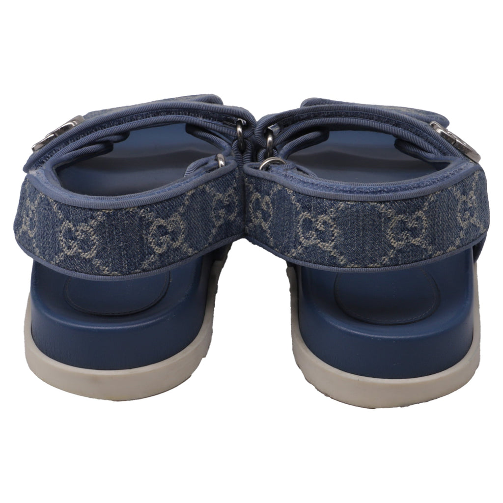 Women's Gucci Moritz GG Slingback Denim Sandals in Blue Cotton