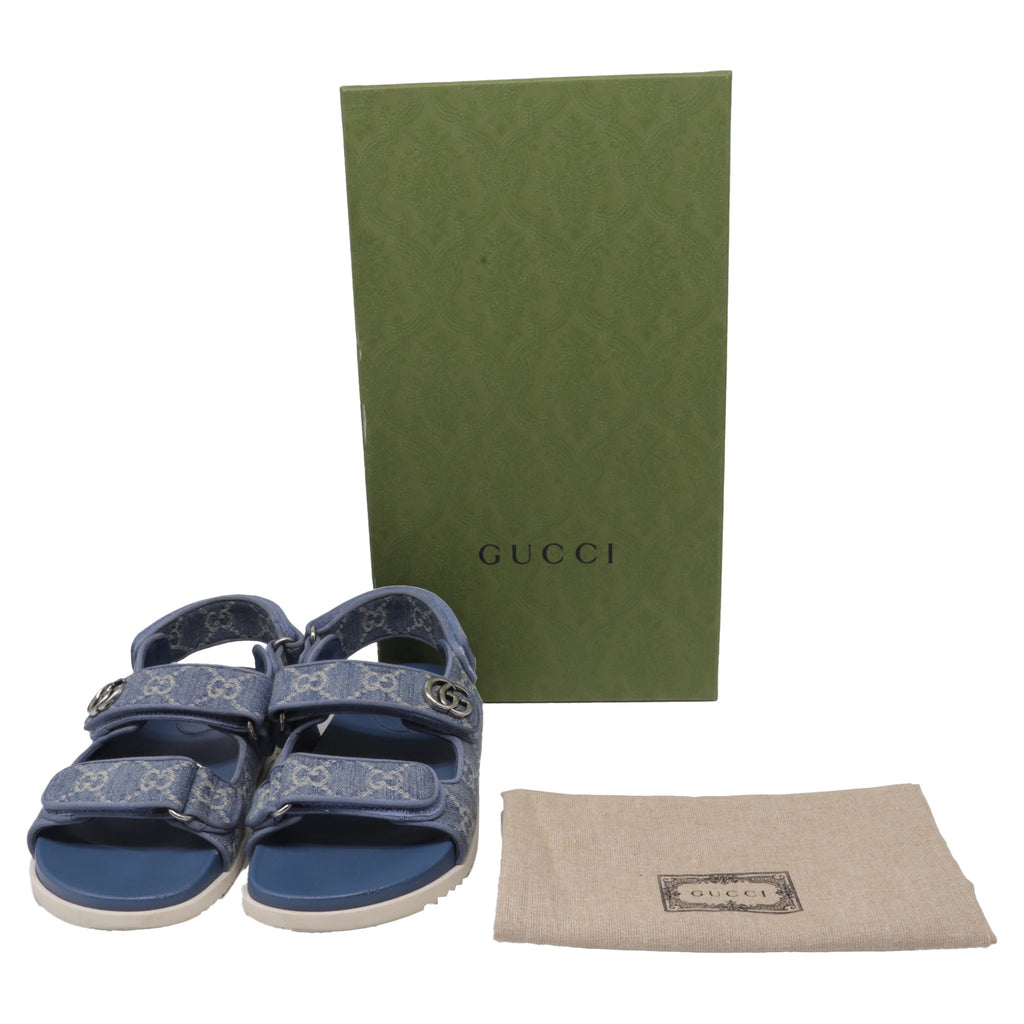 Women's Gucci Moritz GG Slingback Denim Sandals in Blue Cotton
