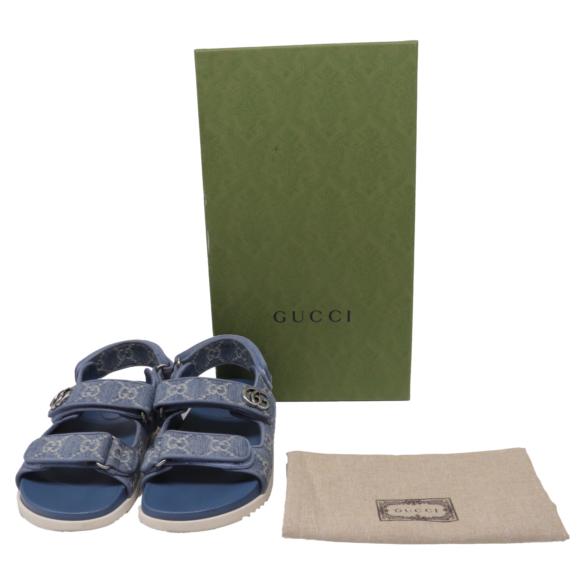 Women's Gucci Moritz GG Slingback Denim Sandals in Blue Cotton