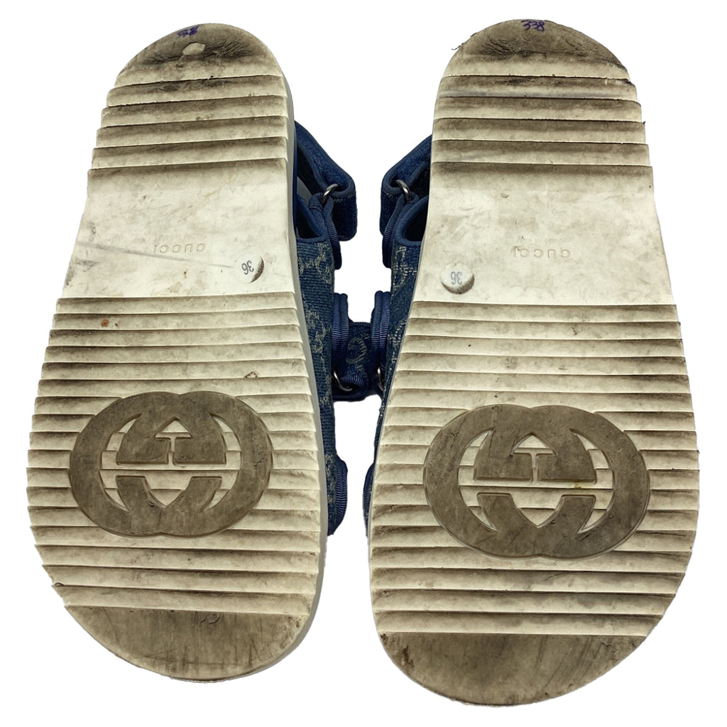 Women's Gucci Moritz GG Slingback Denim Sandals in Blue Cotton