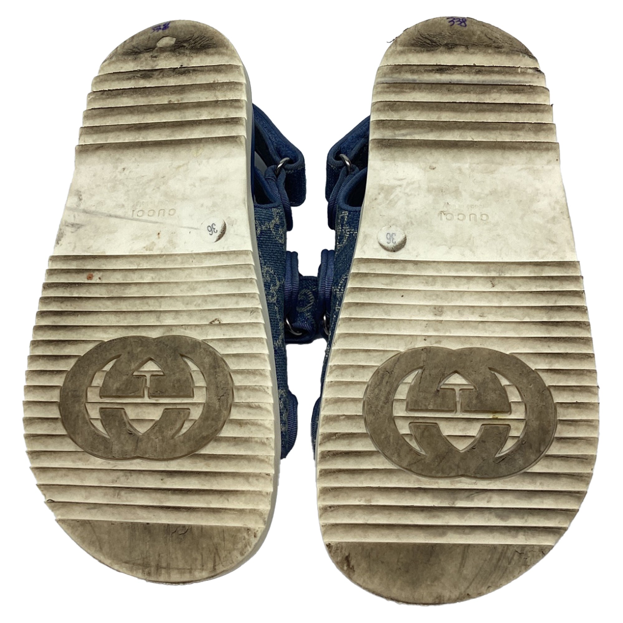 Women's Gucci Moritz GG Slingback Denim Sandals in Blue Cotton