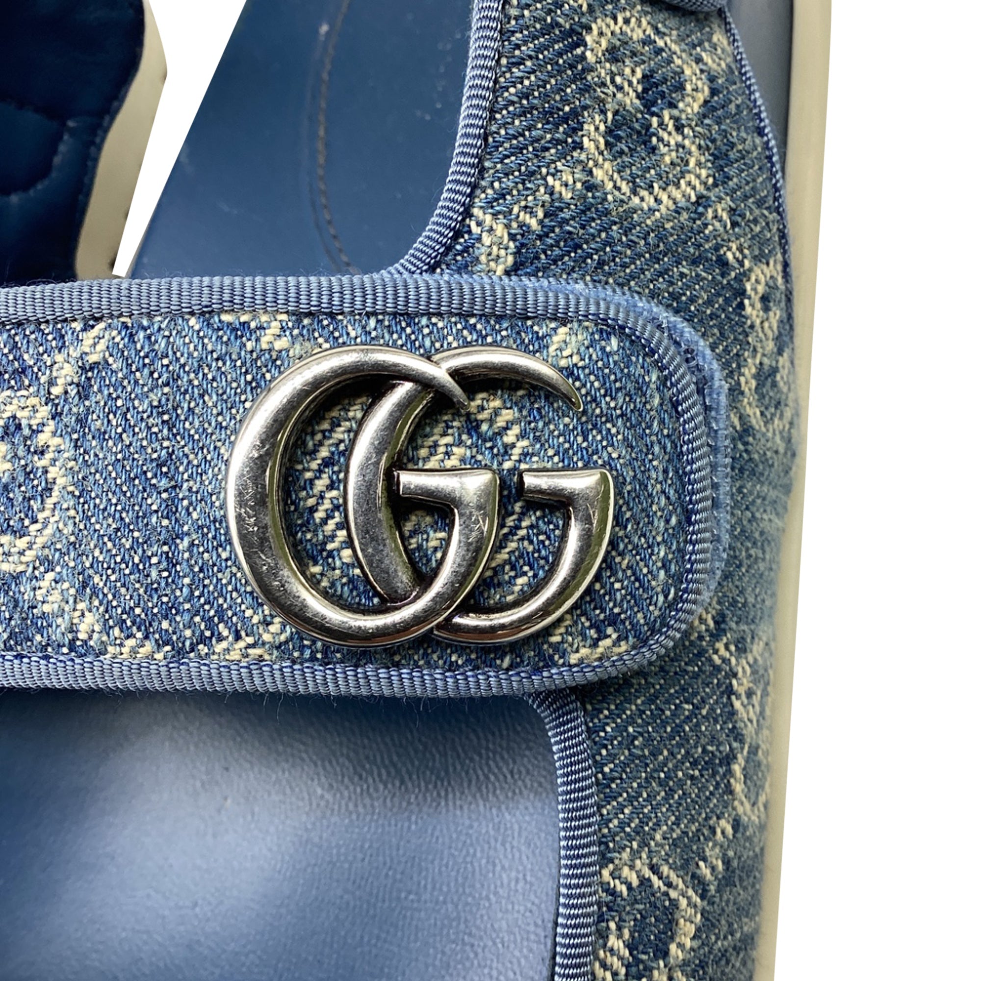 Women's Gucci Moritz GG Slingback Denim Sandals in Blue Cotton