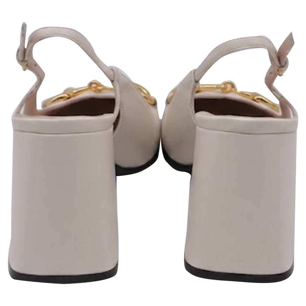Women's  Gucci Horsebit Slingback Pumps in White Leather