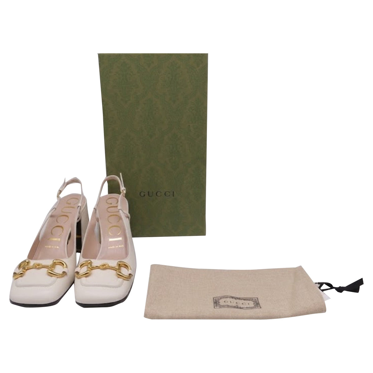 Women's  Gucci Horsebit Slingback Pumps in White Leather