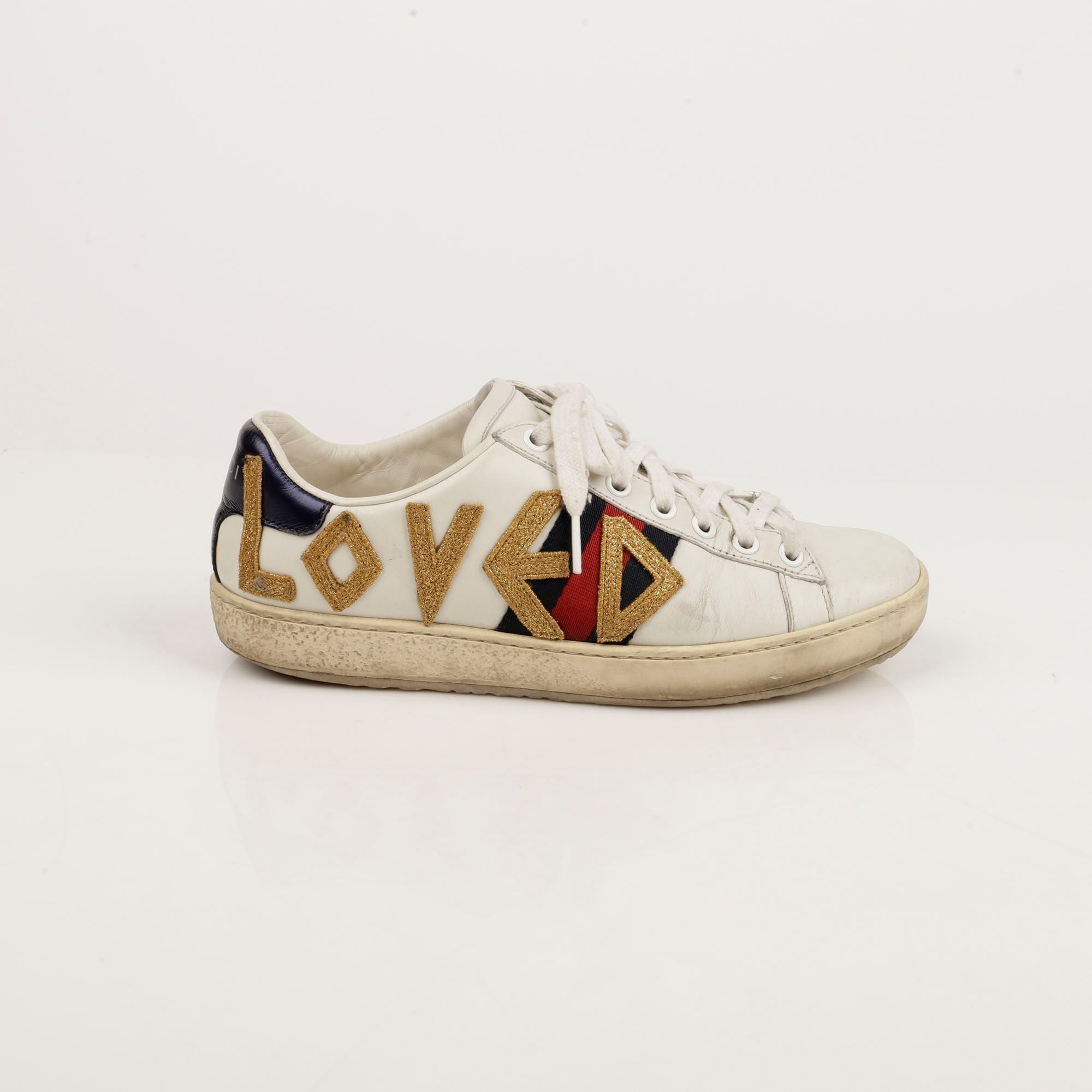 Women's Love Embroidered Ace Sneakers White Leather