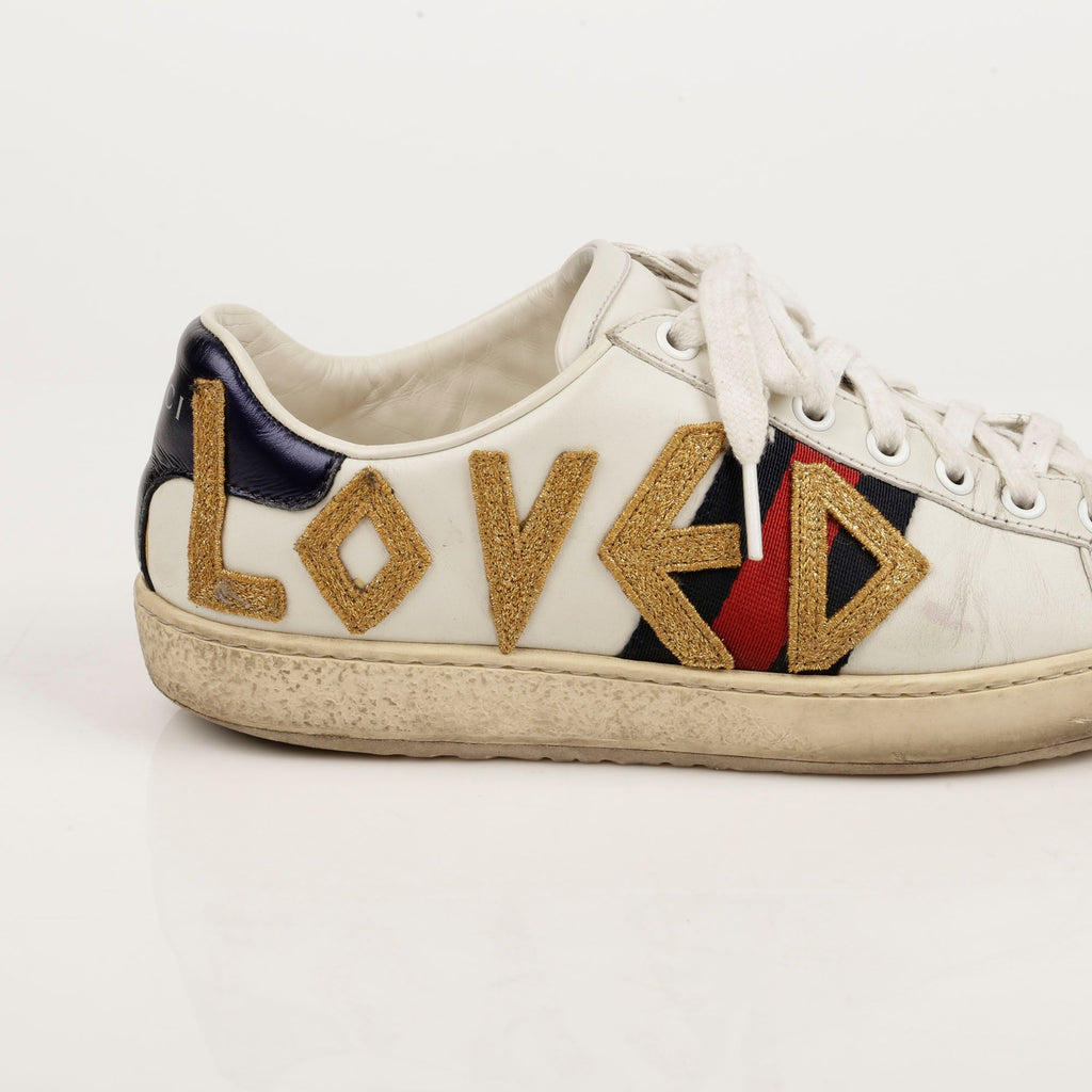 Women's Love Embroidered Ace Sneakers White Leather