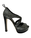 Women's Miu Miu Glitter Embellished Platform Sandals in Black Patent Leather
