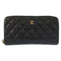 Zip Around Wallet Quilted Caviar Long