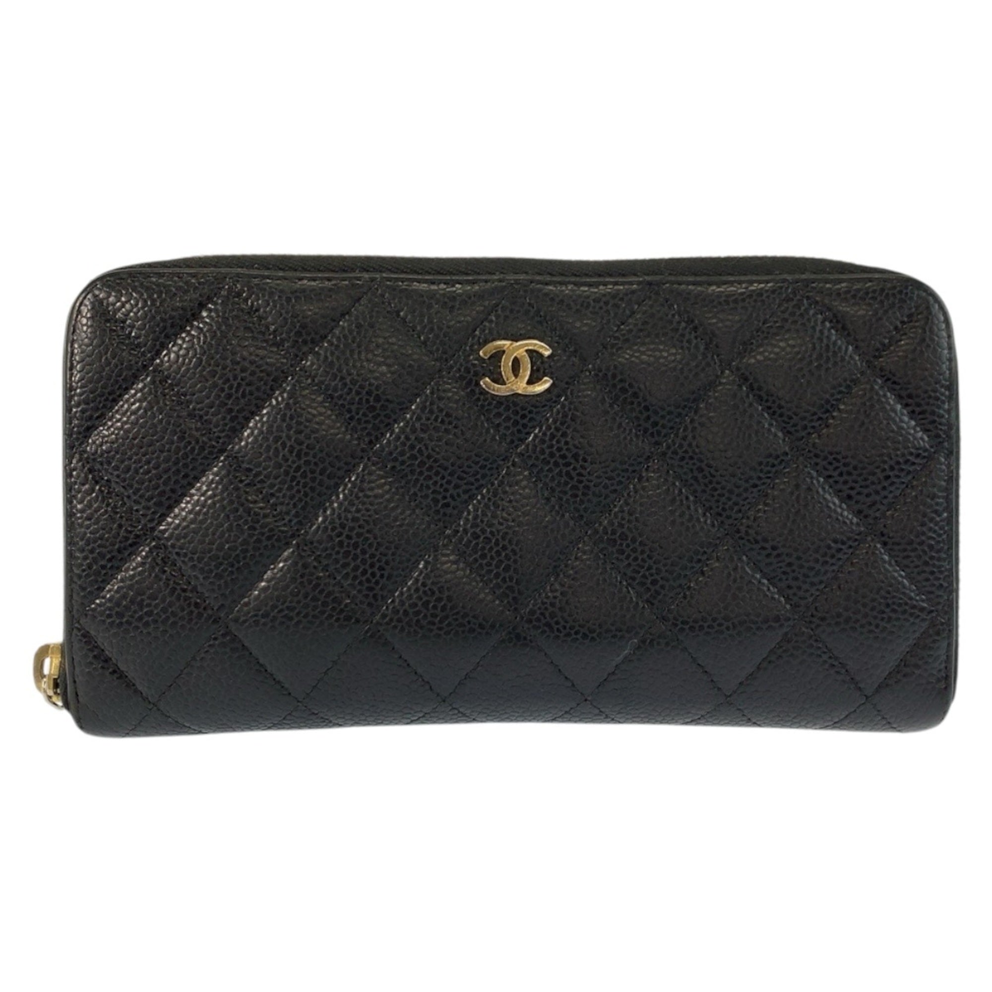 Zip Around Wallet Quilted Caviar Long
