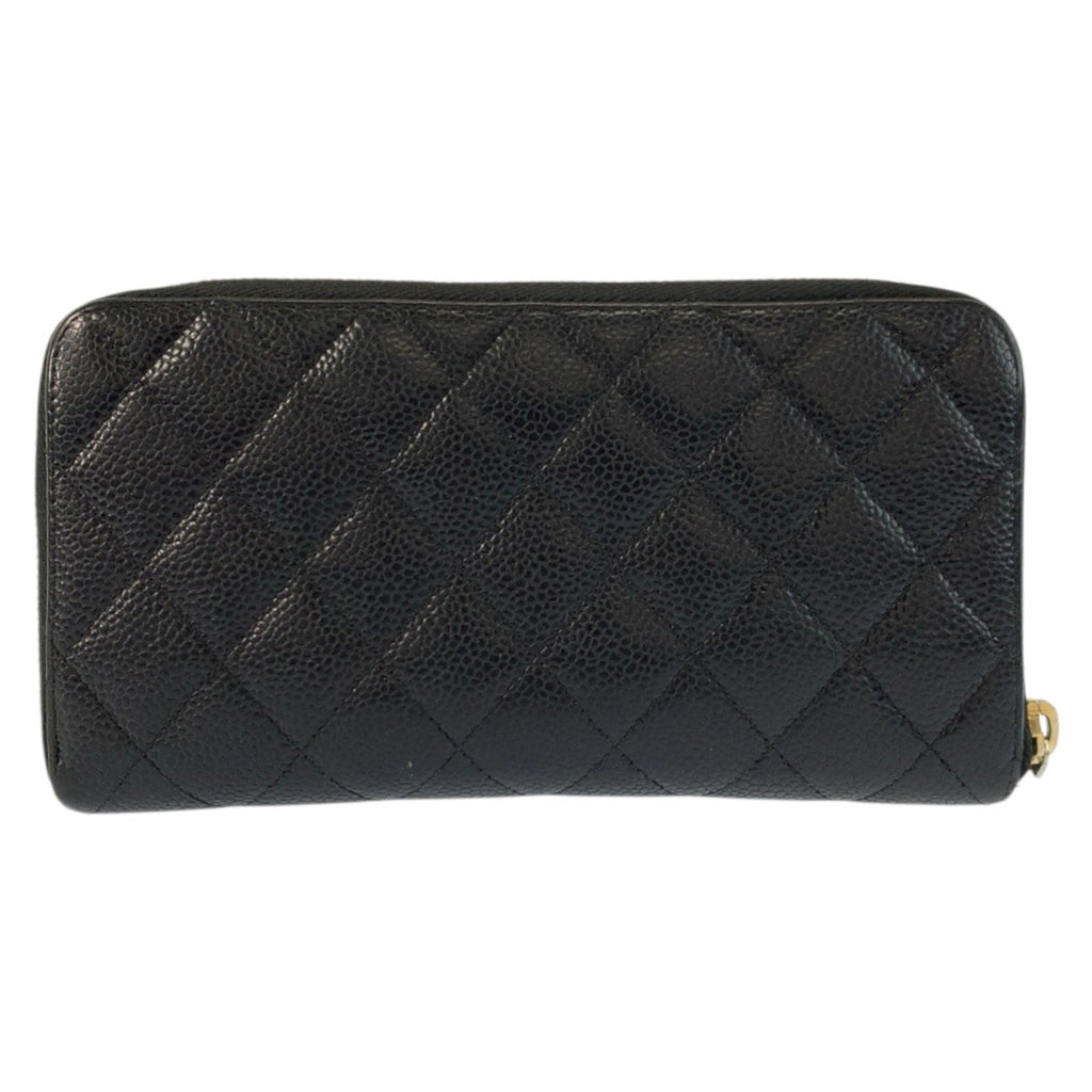 Zip Around Wallet Quilted Caviar Long