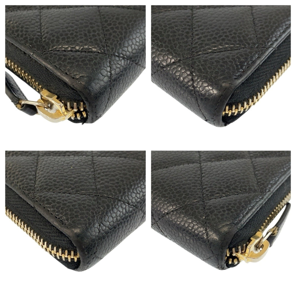 Zip Around Wallet Quilted Caviar Long