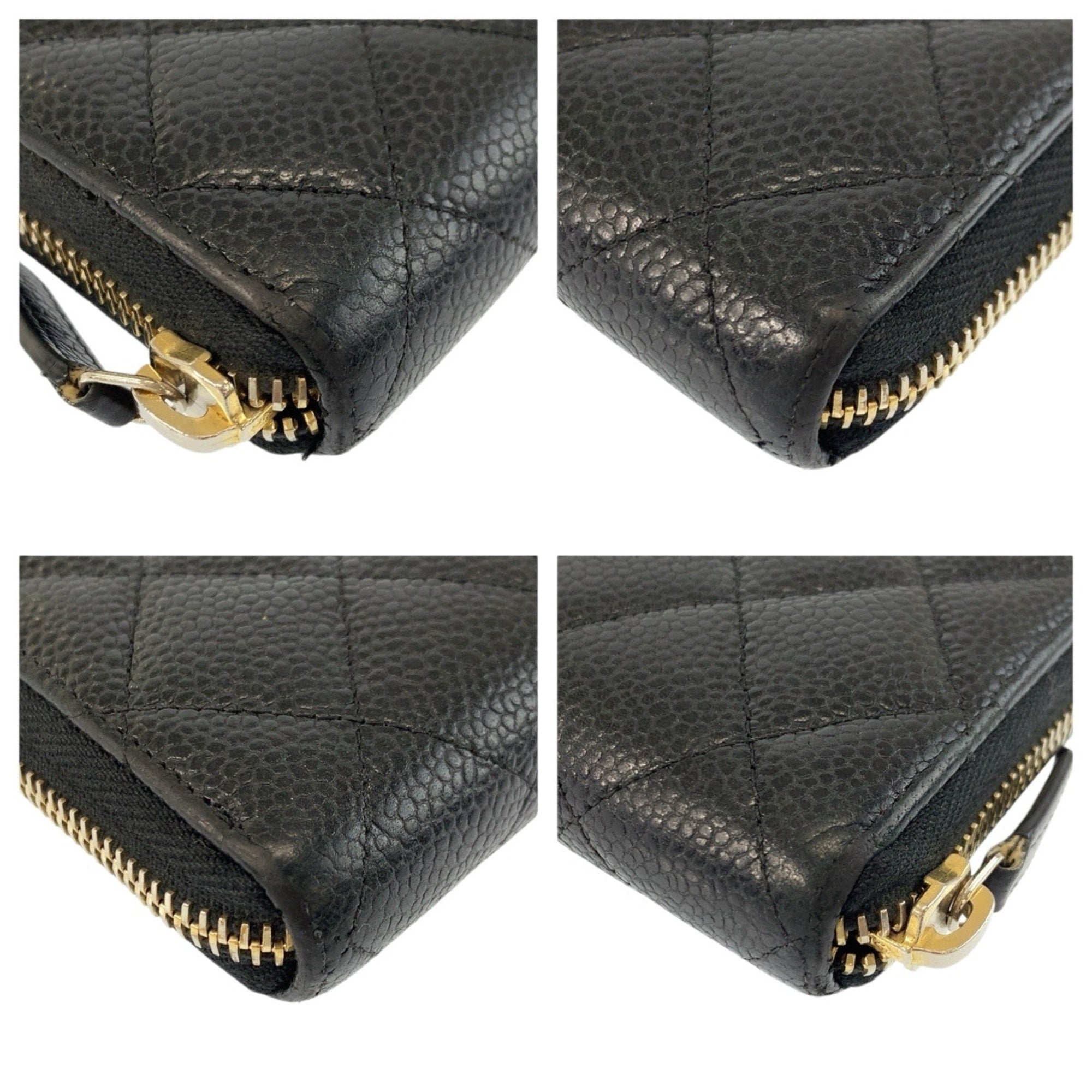 Zip Around Wallet Quilted Caviar Long