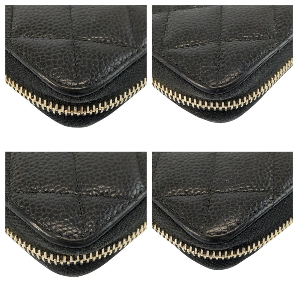 Zip Around Wallet Quilted Caviar Long