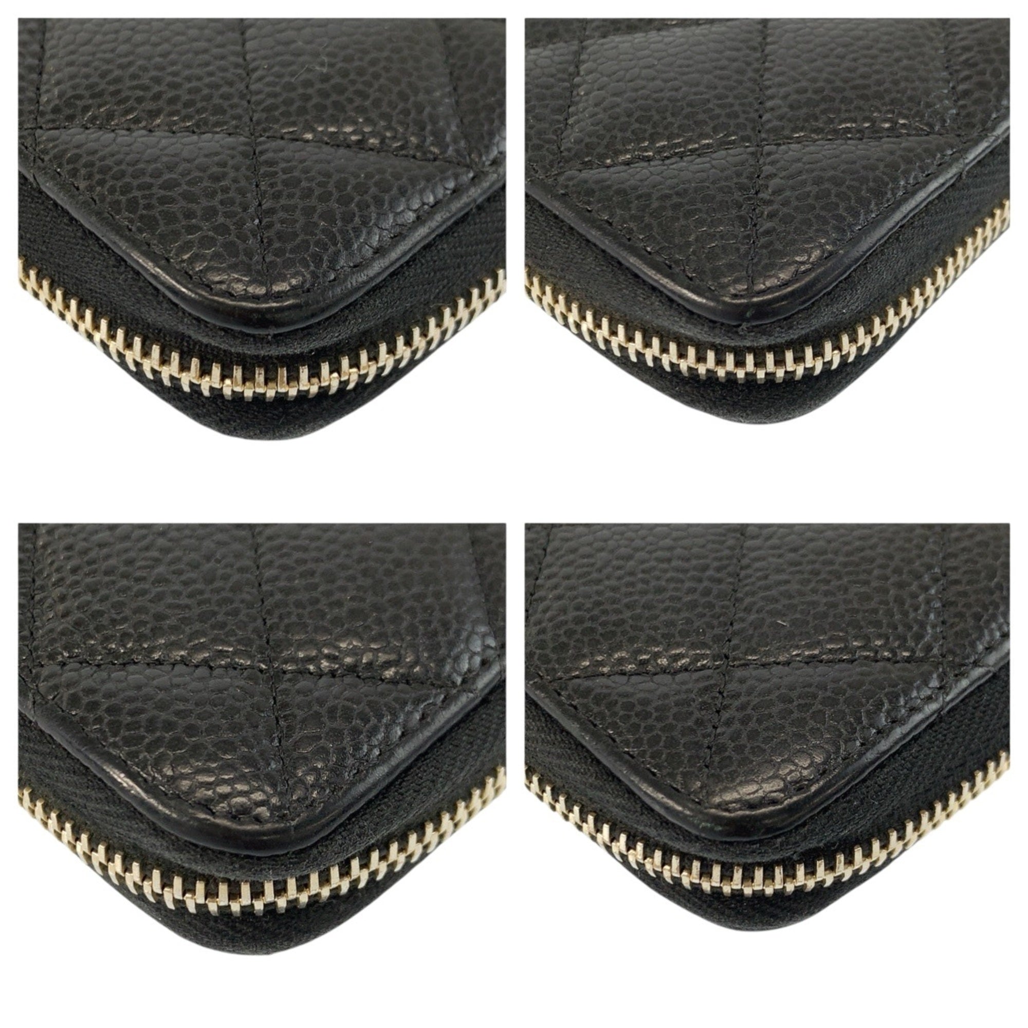 Zip Around Wallet Quilted Caviar Long