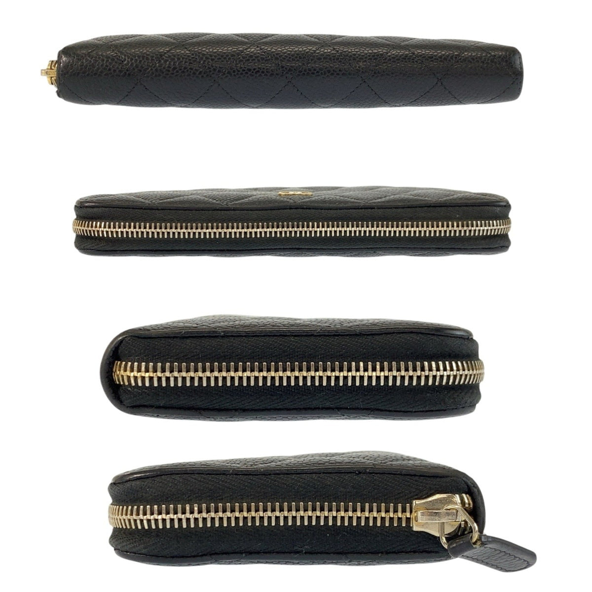 Zip Around Wallet Quilted Caviar Long