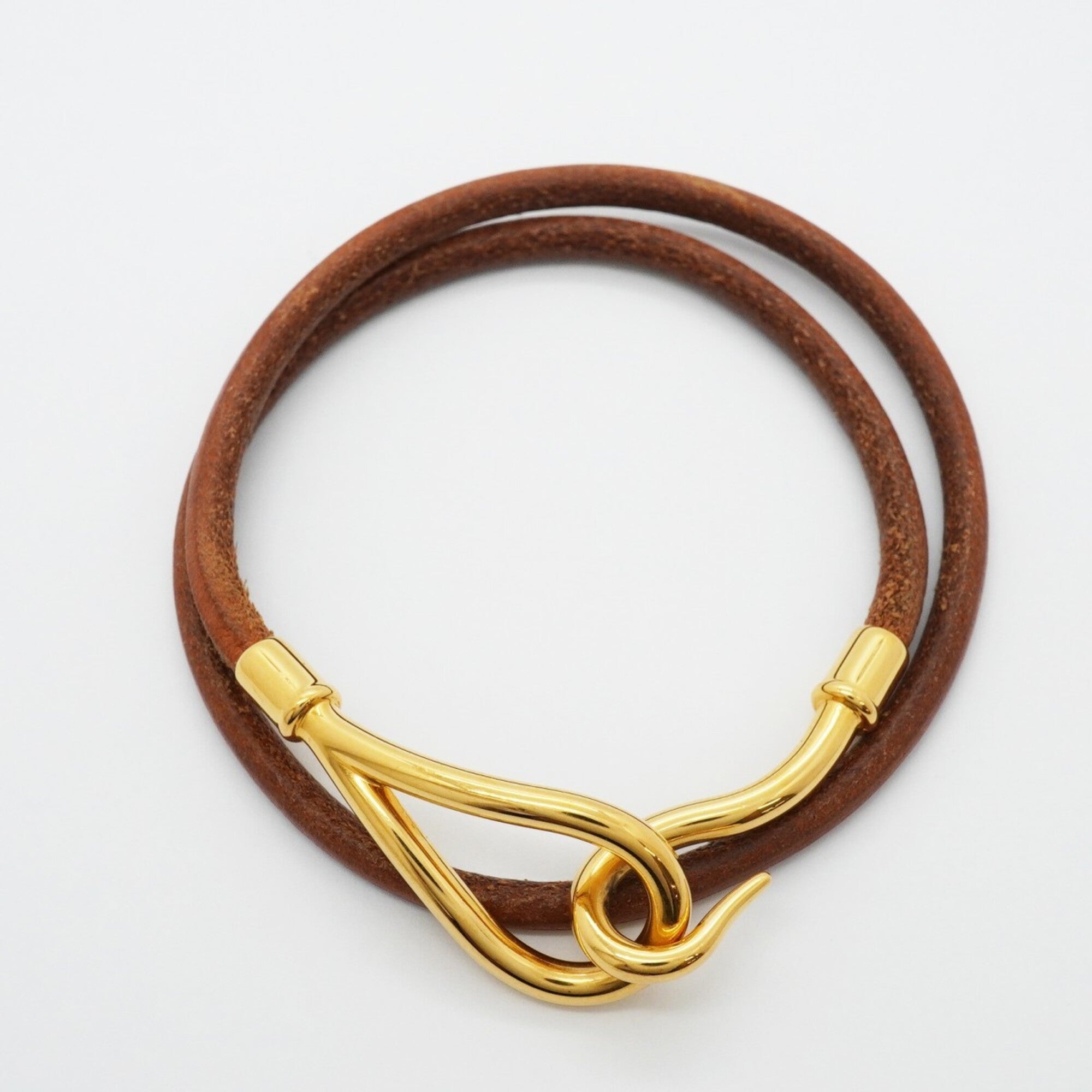 Jumbo Hook Bracelet Gold and Leather
