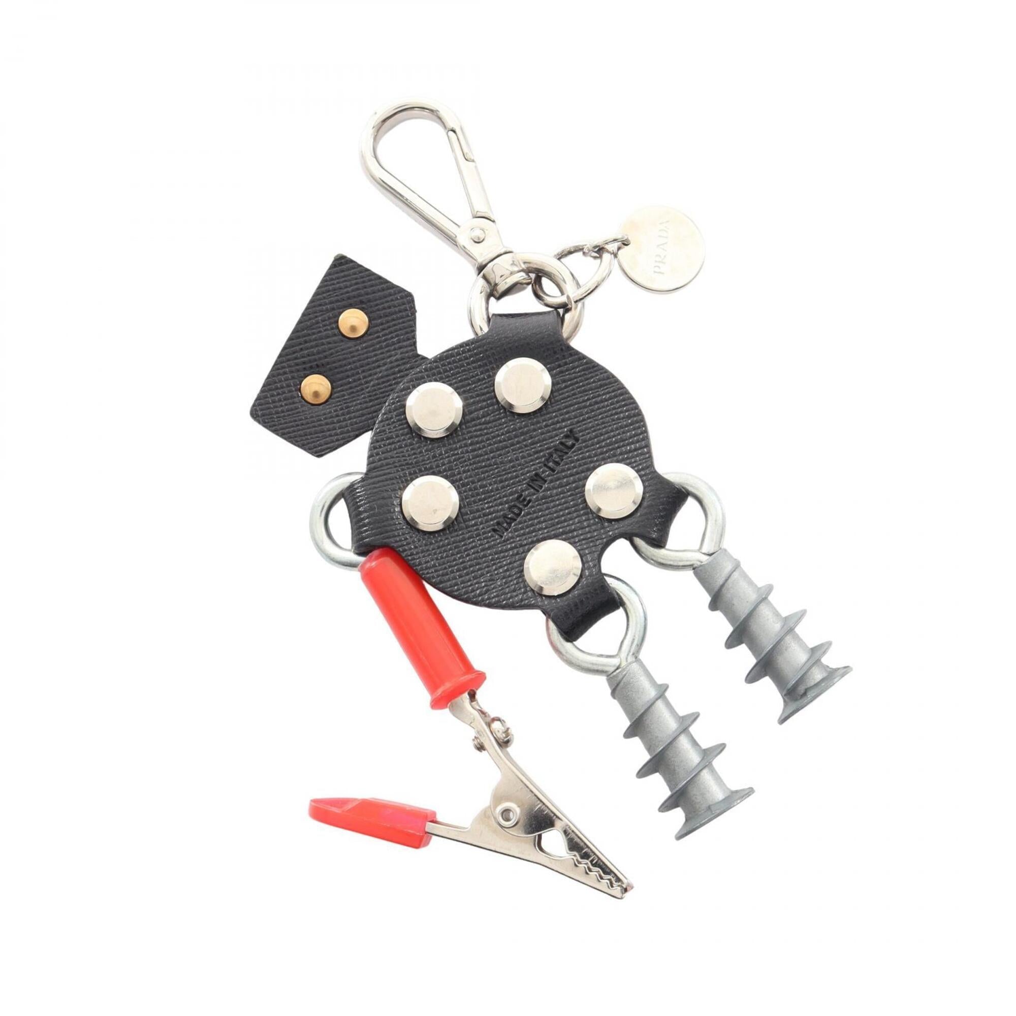 Charm Leather and Metal Black Red Silver Handbag Charm