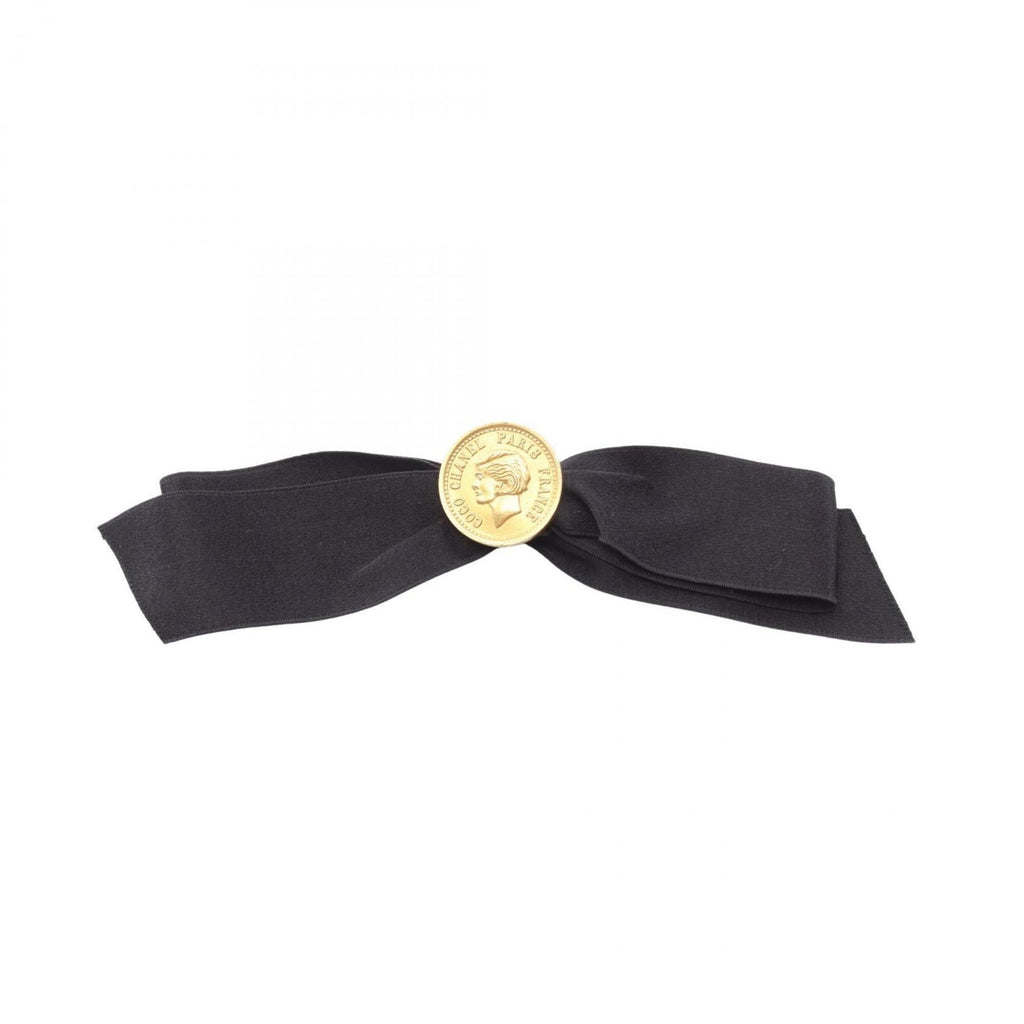 Ribbon Medallion Brooch Metal Black and Gold Tone