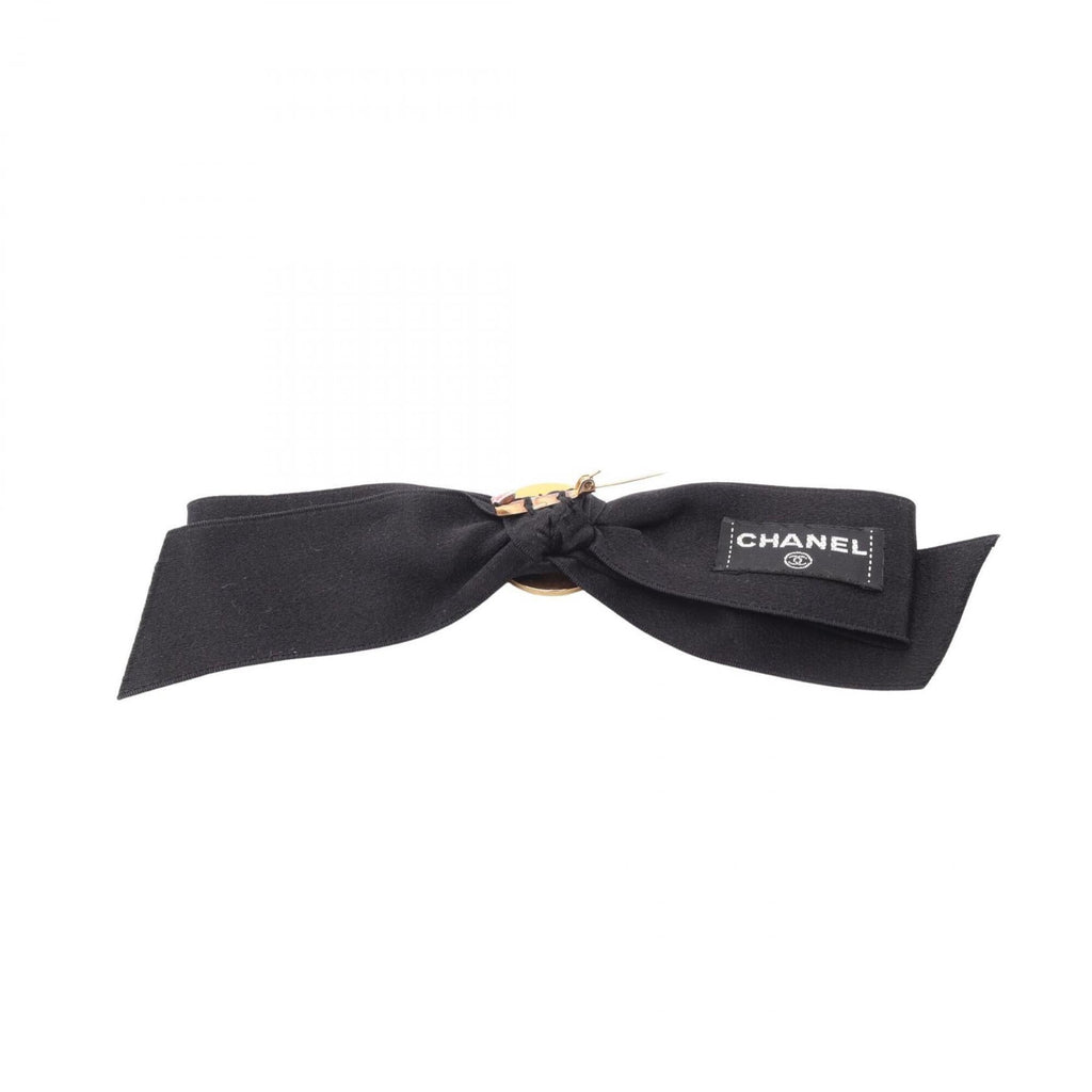Ribbon Medallion Brooch Metal Black and Gold Tone