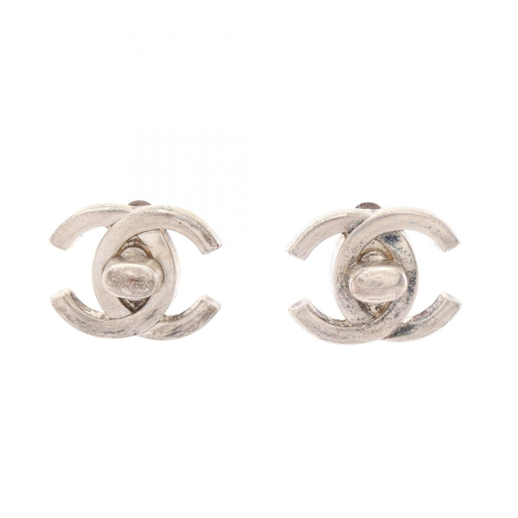 CC Logo Turnlock Clip-On Earrings Silver-Tone Metal Silver-Tone Metal
