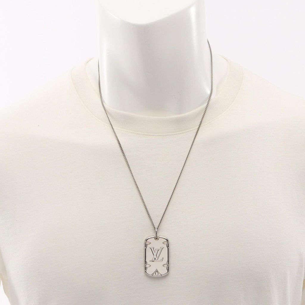 Monogram Pendant Necklace Metal Silver