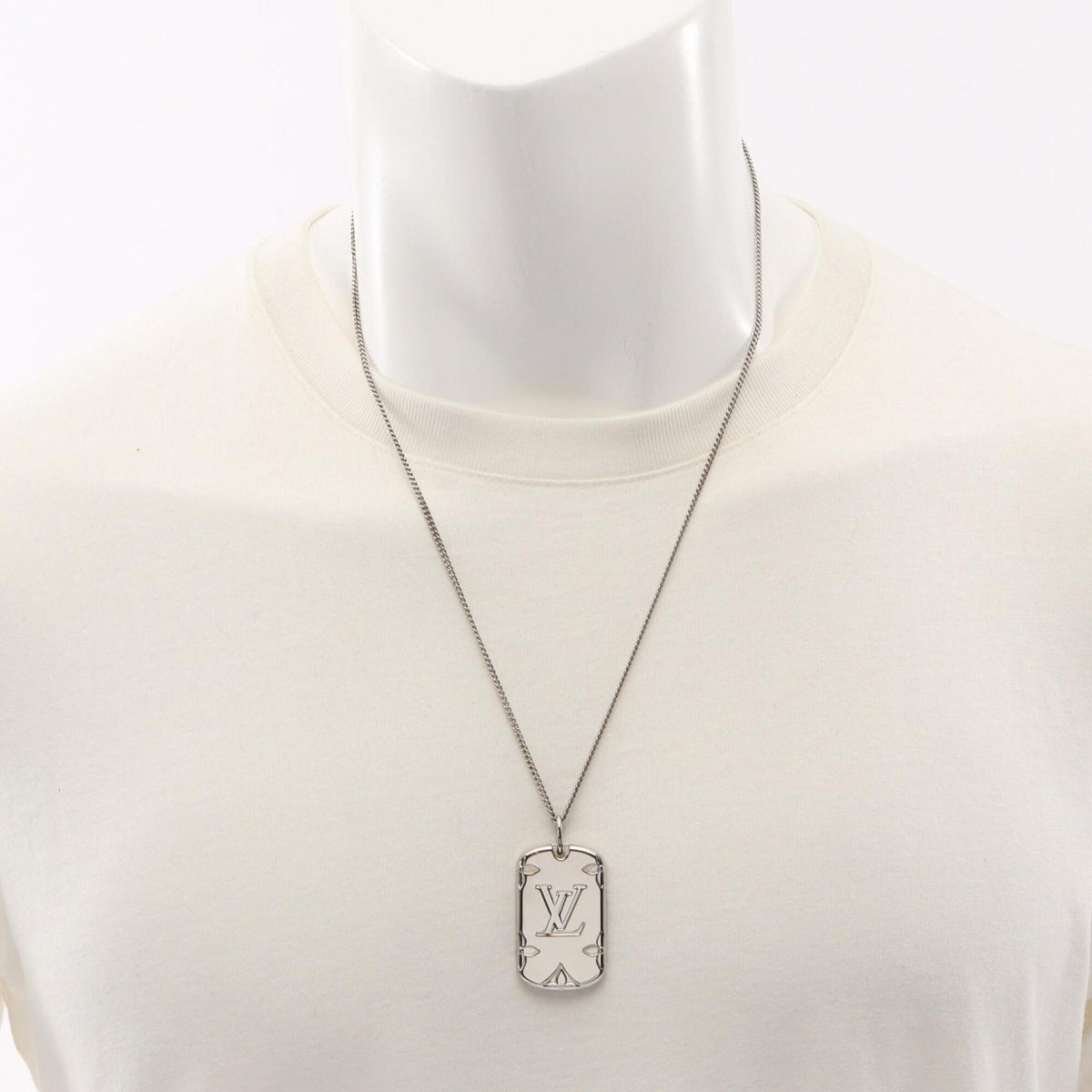 Monogram Pendant Necklace Metal Silver