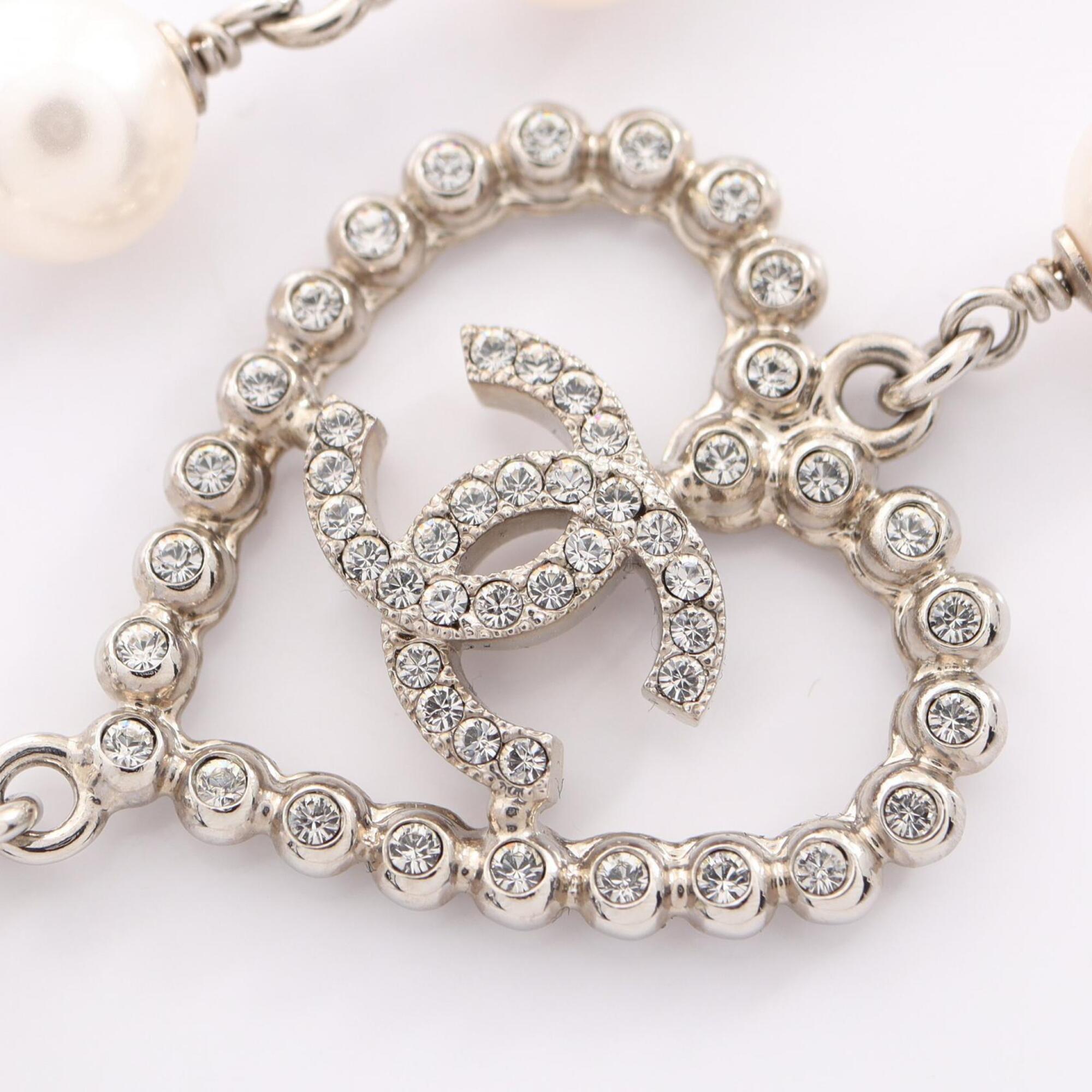 CC Logo Heart Pendant Necklace Silver-Tone Metal