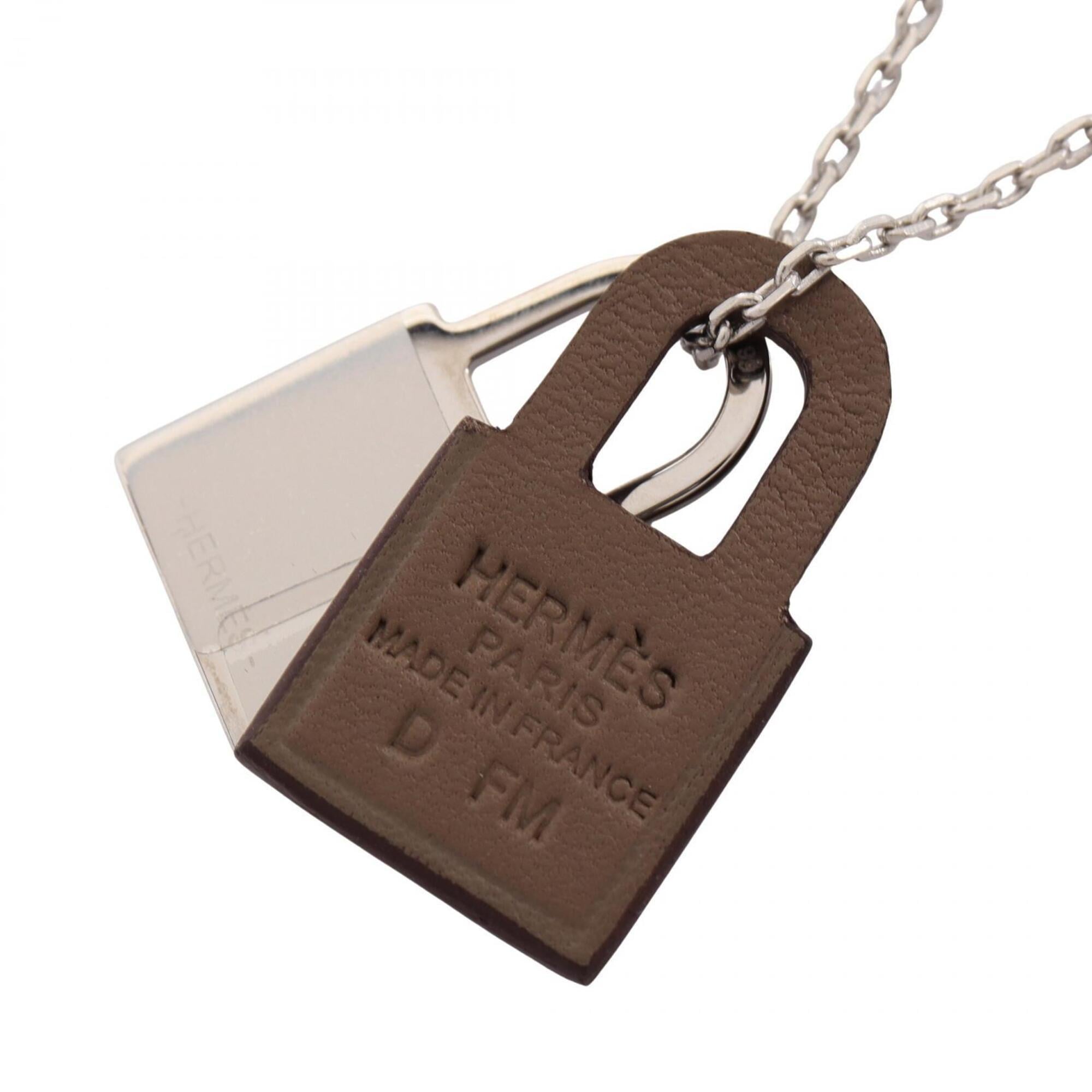 Kelly Pendant Necklace Metal and Swift Leather